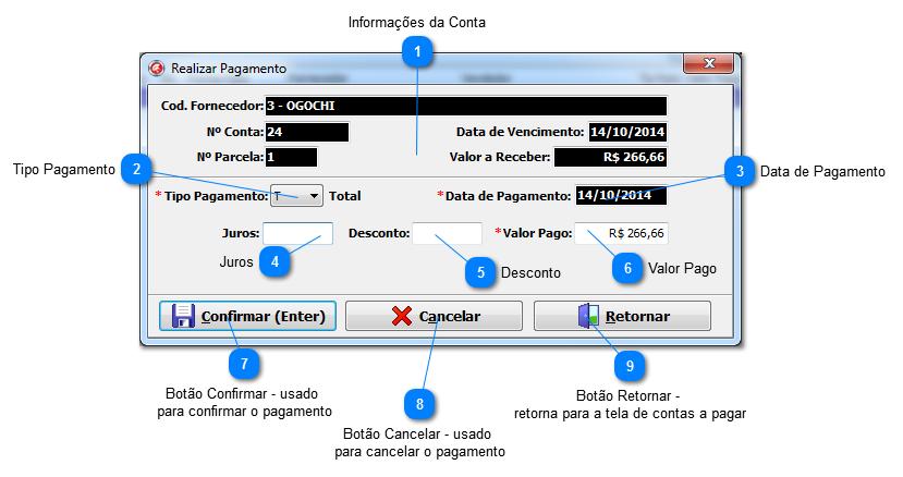 3.4.4.1 Tela de Realizar Pagamento A tela de Realizar Pagamento possui na parte superior as informações da conta, Cod.