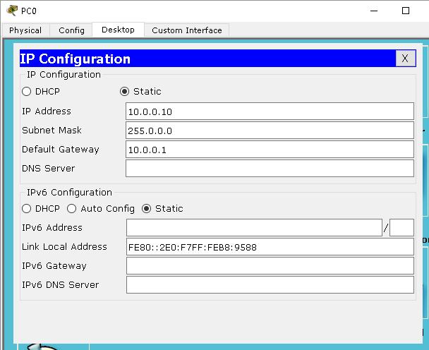 Figura 2 Propriedades de rede do host PC0 Etapa : configurar as propriedades de rede do roteador Para configurar as propriedades de rede do roteador Router0, deve-se clicar no ícone que representa o