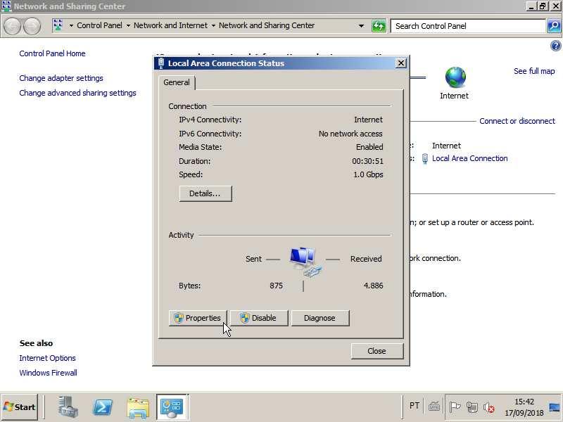 Na janela Local Area Connection Status,