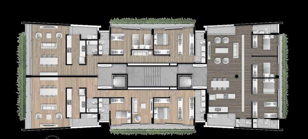 AMPLITUDE EM TIPOS DE APARTAMENTOS. Planta do pavimento tipo A gente sabe o que você quer: menor número de paredes, maior aproveitamento de espaço, detalhes bem pensados.