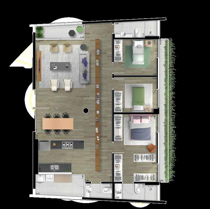 APARTAMENTO TIPO FINAL / 4 M Planta apartamento tipo final Veja que boa ideia de projeto. Neste apartamento, uma estante divide área íntima e social, otimizando o espaço. Com elevador privativo.