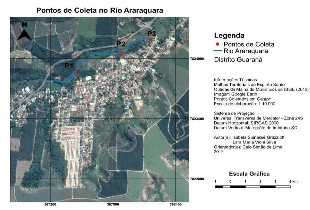8 A Figura 2 apresenta a localização dos pontos de coleta no rio Araraquara, sendo considerados como referência os locais necessários para abastecimento público.