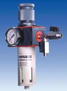 Máximo fluxo de ar 1700 l/min (60 cfm). Duas saídas controladas por válvulas de esfera.