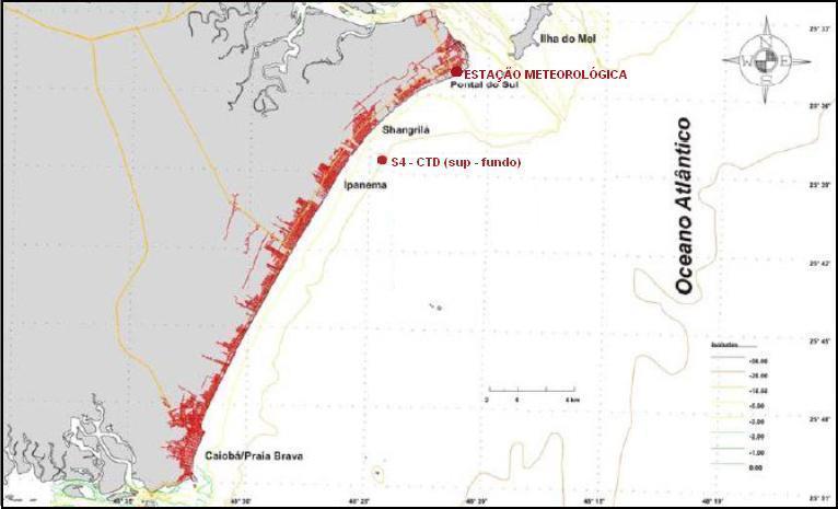 6 Figura 1 Localização do ponto de coleta do fundeio oceanográfica e da estação meteorológica. (FONTE: Laboratório de Oceanografia Costeira e Geoprocessamento Centro de Estudos do Mar/UFPR).