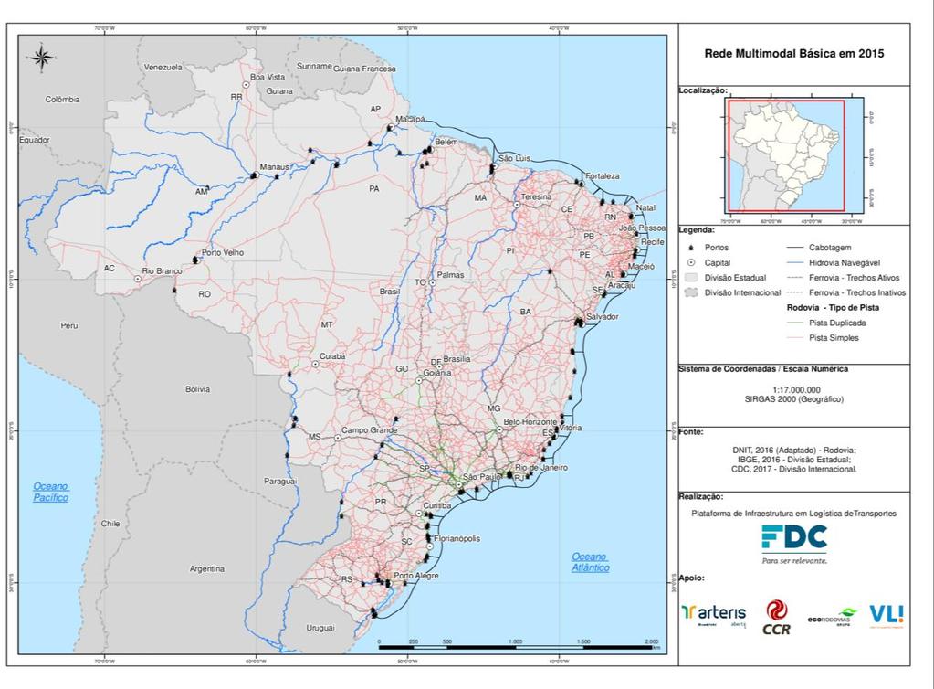 Extensão das redes 195,2 mil km 19,7 mil km Hidrovias: 9,3 mil km Cabotagem: 7,4 mil km