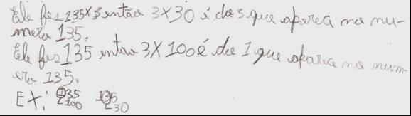 E 02 E 03 A resposta do estudante E 02 foi considerada incompleta, pois embora tenha indicado o produto parcial 5 x 3 = 15 no cálculo do aluno A, na segunda parte da explicação não conseguiu