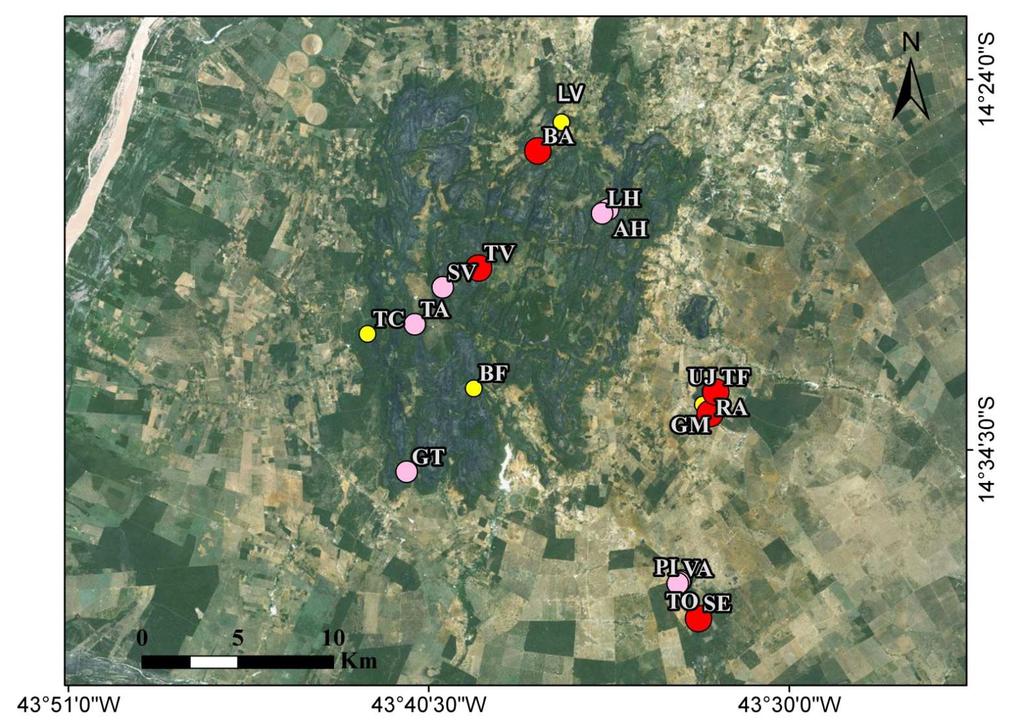 Figura 13 Categorias de vulnerabilidade de 18 cavernas carbonáticas da Serra de Iuiú, Bahia, Brasil.