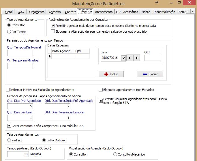 Consultor: Apresenta apenas a agenda do consultor; Consultor/Mecânico: