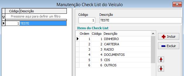 Caso algum item esteja com a situação <Não OK>, é necessário descrever o motivo no campo <Observação>. Após o preenchimento dos itens, clique em <Gravar> para concluir o registro do check list.