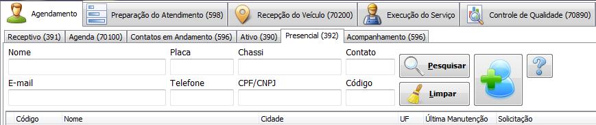 Busca de clientes As abas <Receptivo> e <Presencial> apresentam as opções abaixo, para realizar a busca de clientes: : Utilize este botão, para incluir um novo cliente.