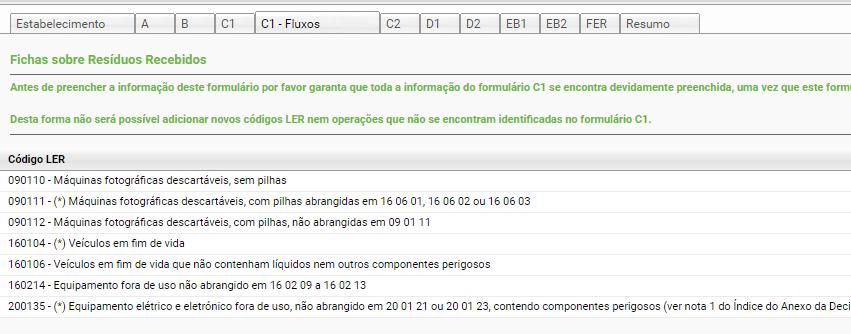 Para este fluxo é requerido o preenchimento de uma tabela com os seguintes campos: Categoria de EEE e Quantidades.