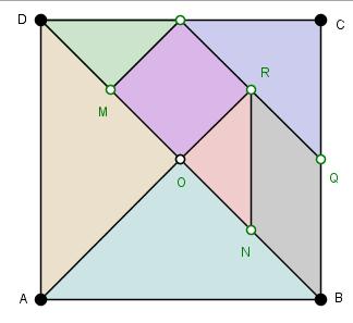 O aluno irá construir um quadrado ABCD, de lado 20 cm e a partir do quadrado, traçar a sua diagonal DB, marcar o seu ponto médio O e traçar uma perpendicular a DB em O