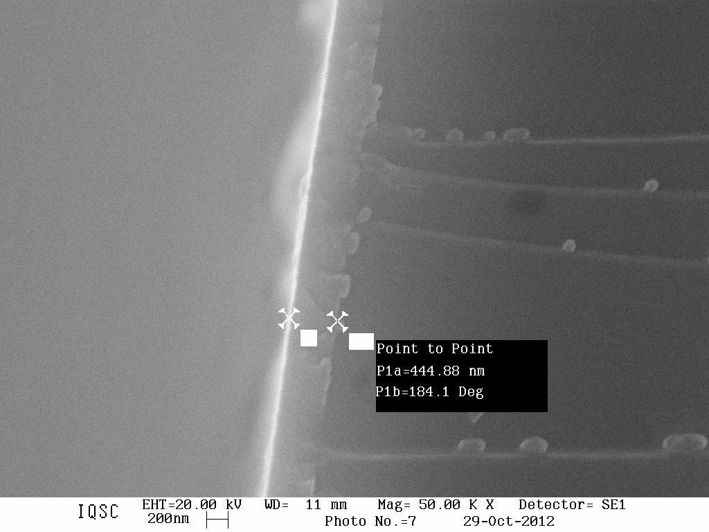 Figura 2 - - Microscopia Eletrônica de Varredura da superfície do vidro, mostrando a espessura