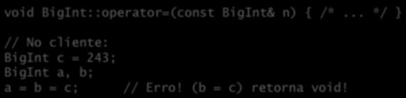 attr; void setattr(long attr) { this->attr = attr; void print() { printf("%ld\n", attr); ; int main () { Objeto c(10); c.print(); // 10 c.setattr(20); c.print(); // 20 this é sempre um ponteiro!