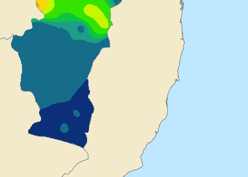 Os demais meses do ano, como por exemplo maio, junho, julho, apresentam os menores valores de evapotranspiração em boa parte da bacia, variando de.