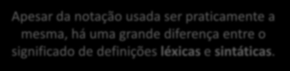 Apesar da notação usada ser praticamente a mesma, há uma grande diferença entre o significado de definições léxicas e sintáticas.