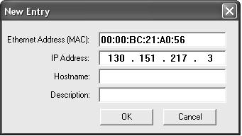 Allen-Bradley Sp Controlador CompactLogix 1769-L31 19 4. A janela New Entry aparece com o Endereço Ethernet do dispositivo (MAC). Insira o endereço IP. Clique em OK. 5.