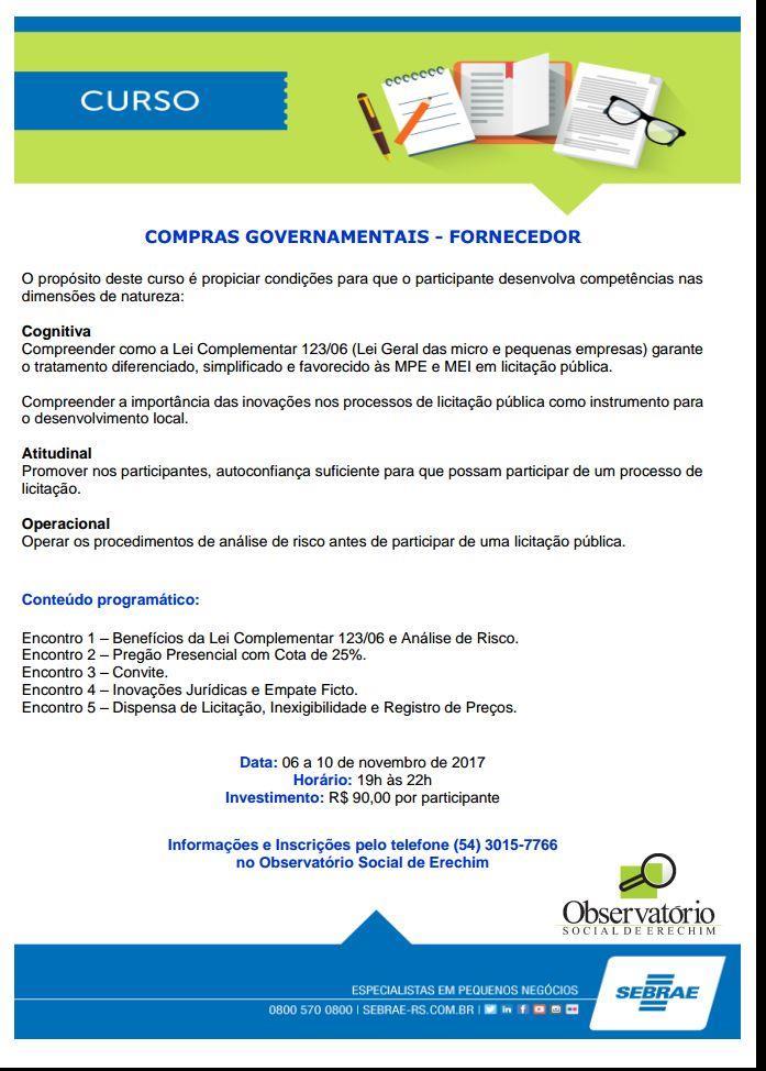 Lançado Curso de Compras Governamentais em