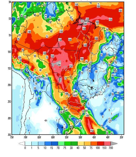 No início da semana de 11 a 17/02/2017 a precipitação deve permanecer nas bacias dos rios Tocantins e São Francisco, e atingir as bacias hidrográficas da região Sul no decorrer da semana.