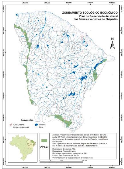 Figura 3: Zonas de Preservação Ambiental das Serras e vertentes de Chapadas (ZEE). Fonte: Ceará, 2007.