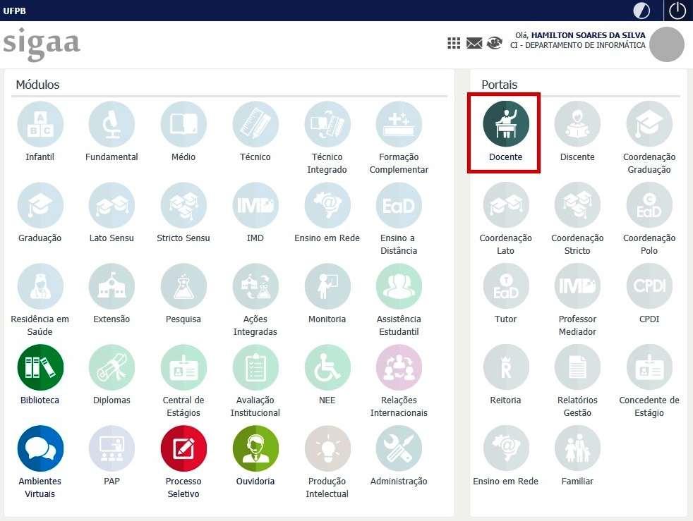 Selecionar PORTAL DOCENTE
