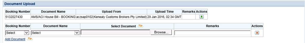 5) Upload document (Optional) Este campo deverá ser usado para fazer o upload dos documentos listados na opção Document Name como segue: Selecionar o tipo do documento Escolher o local que