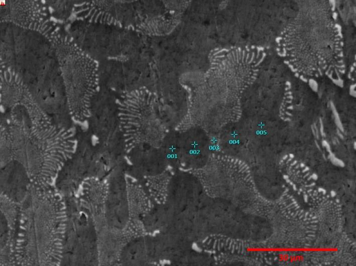 Ponto Posição (µm) % Ni 1 0,00 1,31 2 6,38 1,08 3 12,95 3,62 4 17,52 2,01 5 21,81 0,43 Figura 4.14.