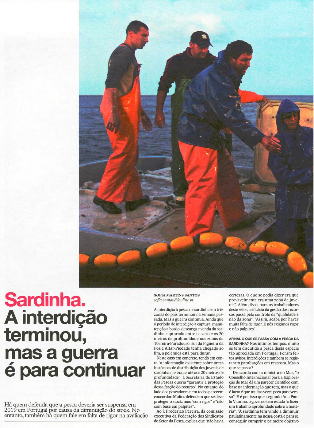Sardinha. A interdição terminou, mas a guerra é para continuar Há quem defenda que a pesca deveria ser suspensa em 2019 em Portugal por causa da diminuição do stock.