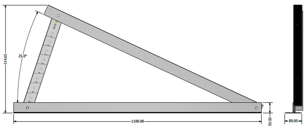 Triângulo Horizontal Desmontado Aplicação: Triângulo utilizado em lajes para montagem em paisagem. Triângulo Horizontal Desmontado Compr.