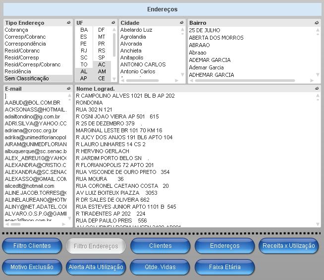 Figura 20. Tela de Filtros de Endereços Assim como já descrito, quanto maior a quantidade de filtros utilizados, melhor será a seleção dos clientes.