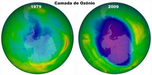 O buraco na camada de ozônio Região da atmosfera em que a camada de ozônio é mais rarefeita os CFCs