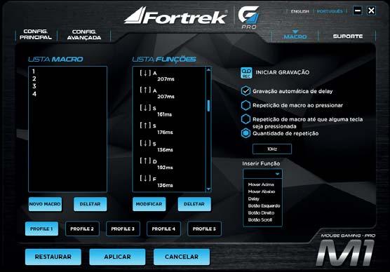 4.3. MACRO CONFIGURATION GUIDE 1. INTRODUCTION ENGLISH DEAR CUSTOMER, THANKS FOR CHOOSING FORTREK S M1 PRO-GAMING MOUSE! We have pleasure to offer one of the best gaming computer acessory!