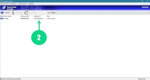 (2) Caso a impressora traga algum resultado no campo endereço de IP, significa que elá está dentro das conformidades para ser instalada de imediato.