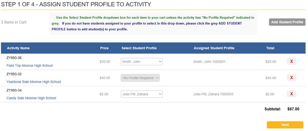 C. Agora que os perfis de estudantes estão criados, atribua cada item para um perfil de estudante e clique em Avançar (Next). 8.