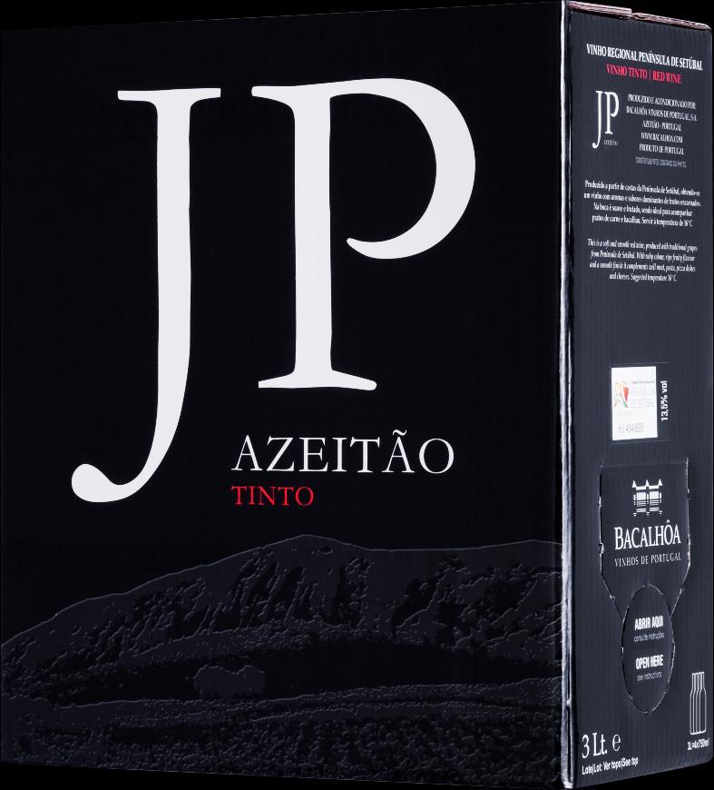 Bacalhôa JP Azeitão BIB 3 LT Península de Setúbal 14 a 16ºC 13,0% vol Castelão, Aragonez e Syrah Filipa Tomaz da Costa. Granada profundo.