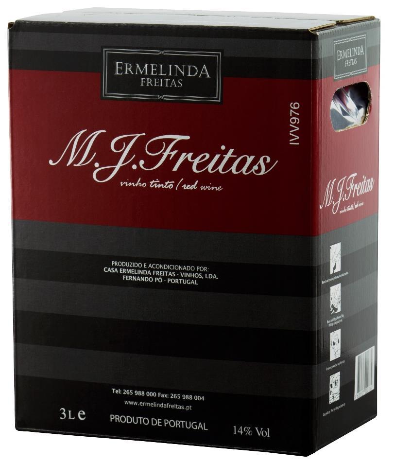 Casa Ermelinda Freitas Vinhos Lda M.J. Freitas BIB 3LT Setúbal - 16 a 18ºC 14,0% vol Castelão Periquita - Jaime Quendera. Rubi.