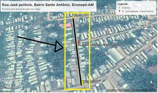 31 S e longitude 69 51 40.96 O. A rua tem 100 metros de extensão 5 metros de largura. Figure 1: Município de Eirunepé - AM. Fonte: Google Earth.