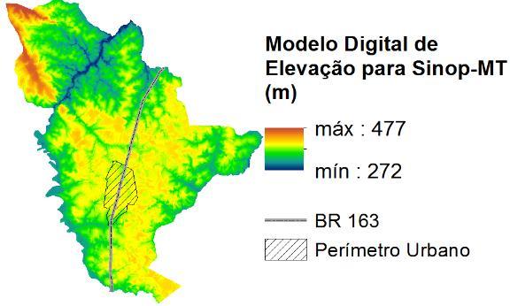 O modelo digital de elevação obtido a partir critério descrito no item 2.2.3 é mostrado na Figura 6.