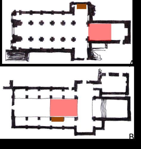42) localiza-se num segundo nível, no segundo tramo da nave, ainda na zona do coro numa tribuna de forma arqueada e com balaustrada (Esq.