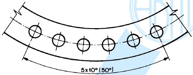 Indicações Especiais de Cotagem Elementos Equidistantes Espaçamentos angulares de furos e outros elementos