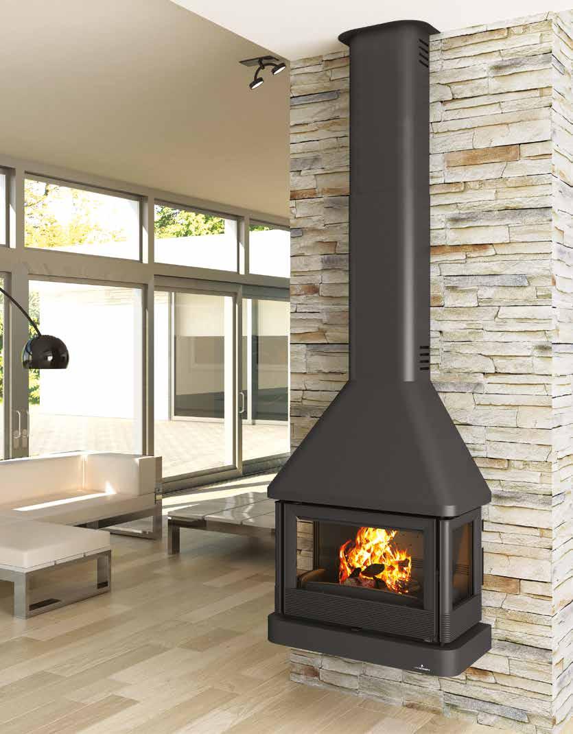 13240 SDC SCL 3 METROS x 2 SALIDAS Chimenea para colgar tres caras en cristal vitrocerámico Suspended fireplace with three vitro ceramic glass sides Lareira de suspender com três laterais em vidro