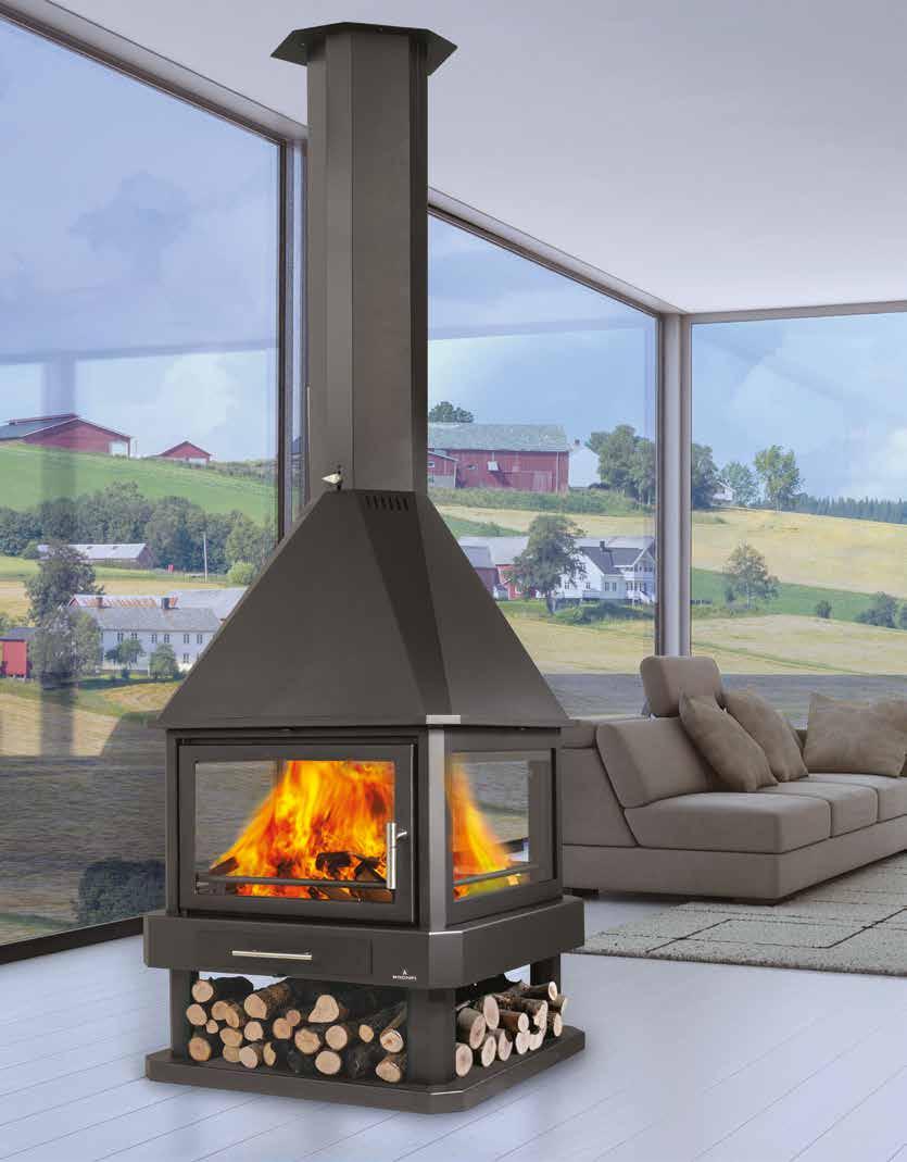 pr16510 Chimenea Central four-sided central a fireplace cuatro caras with vitro en cristal ceramic vitrocerámico glass and two y dos doors puertas