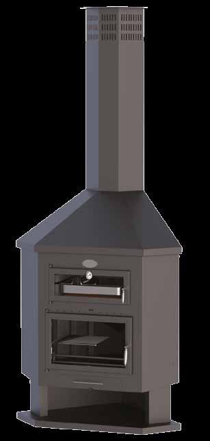 Oven with thermometer of 500ºC for controlling the temperature. Forno com termómetro até 500ºC para controle da temperatura. Registro antihollín para facilitar la limpieza.