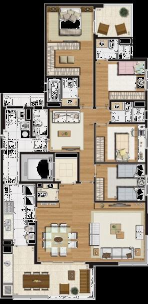 Tipo 165m² - Planta Opção Sala Íntima 4 dorms (2 suítes) Sala Íntima Suíte Máster com terraço e amplo closet