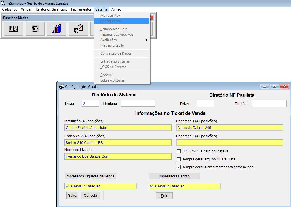 9.c) Configurando o Computador B no sistema LIVESP (Vide FIGURA 1 acima): Digitar a letra do caminho especificado no Mapeamento de rede do Windows Deixar vazio este campo Localize a Impressora