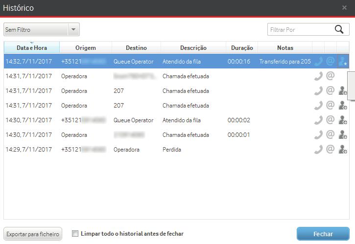 Attendant Console Navegar no Attendant Console Histórico de Chamadas 13 Histórico de Chamadas No Histórico de Chamadas, além de ser possível visualizar todos os detalhes das chamadas, pode executar