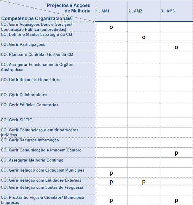 Matrizes Projectos e Acções de Melhoria com Competências