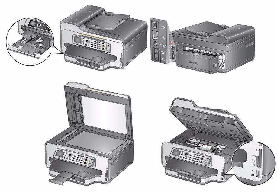 1 Visão geral da impressora Componentes Esta impressora permite que você imprima, copie, digitalize e envie fax de fotos e documentos.