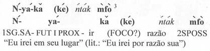 (5) A comparação da sentença (5) com a sentença (6) abaixo demonstra que a língua ibibio exibe a característica (iii) de línguas in-situ, ou seja, possui palavras ambíguas: (6) A palavra n ta k razão