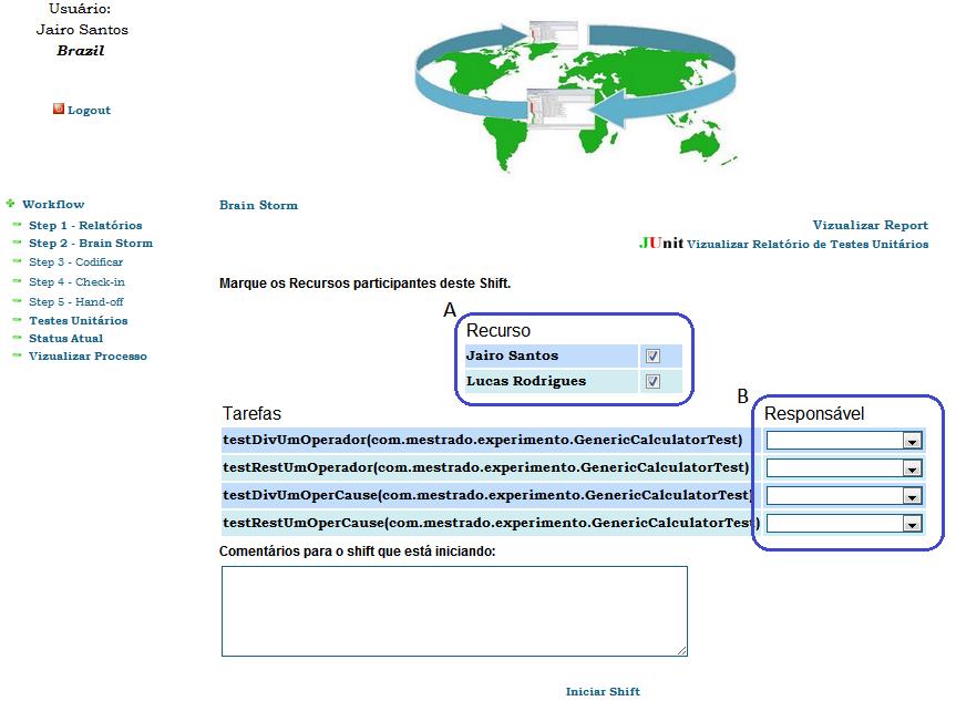 74 diversos relatórios, para fazer o acompanhamento do projeto. Alguns exemplos de relatórios são: Percentual de recursos alocados em cada centro de desenvolvimento (site).